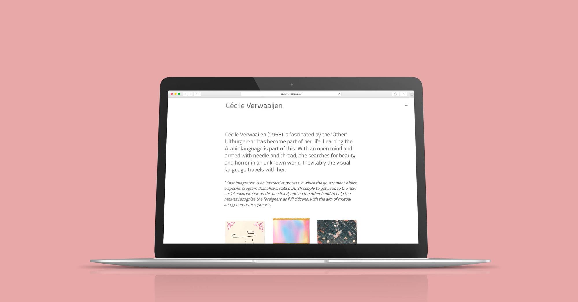 Homepage van de website van Cécile Verwaaijen in laptop mockup