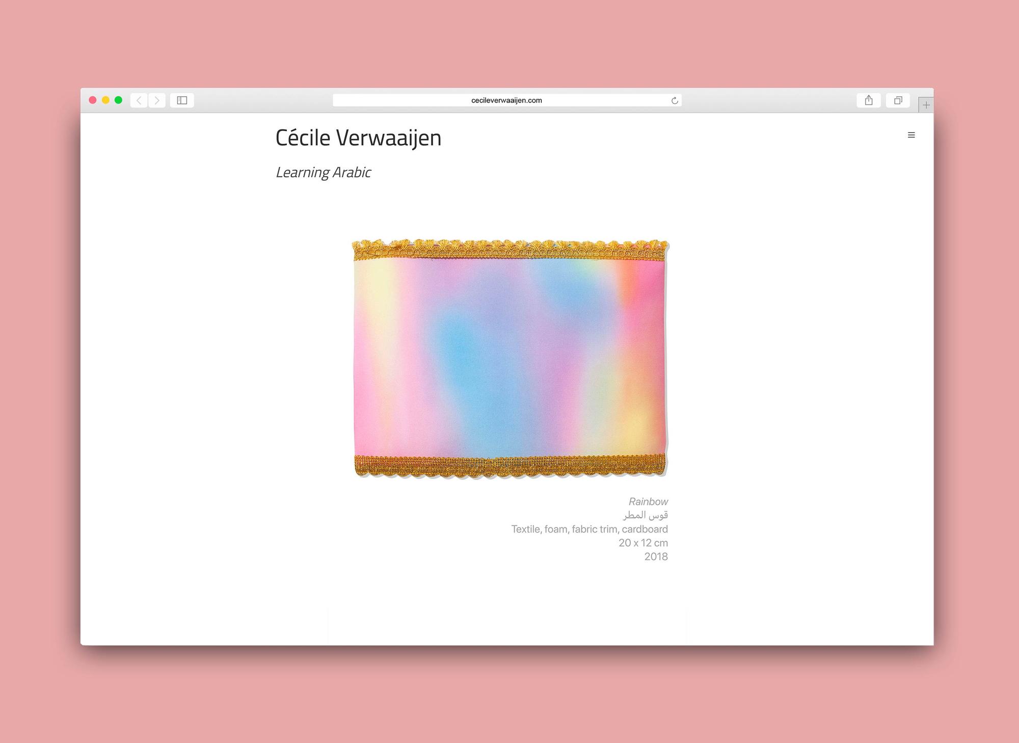Portfoliopagina met het werk Rainbow en Arabisch onderschrift