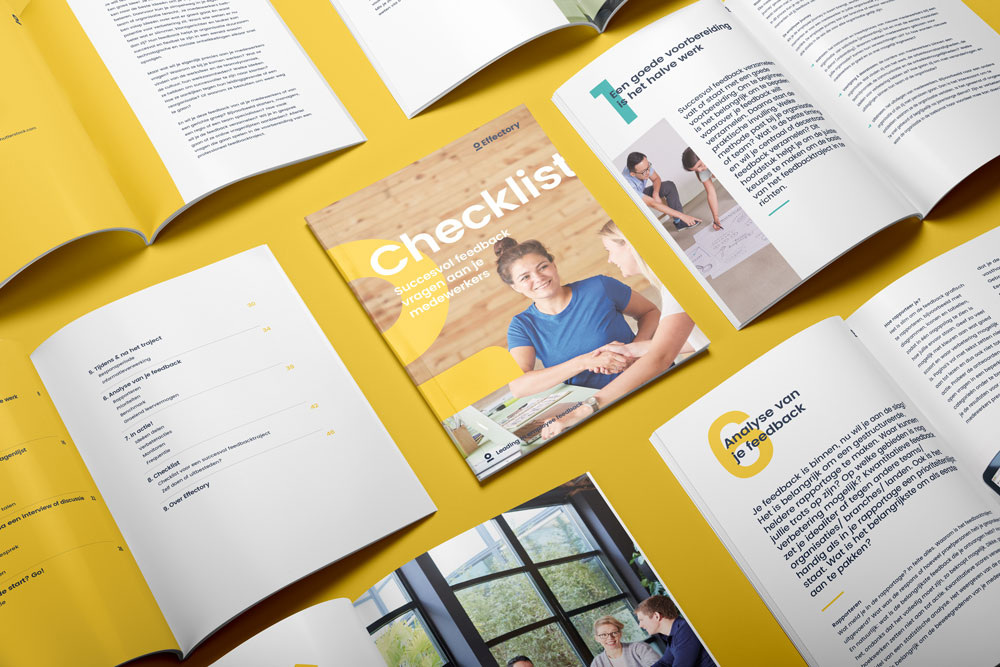 Overzicht van Effectory brochures en publicaties op gele achtergrond