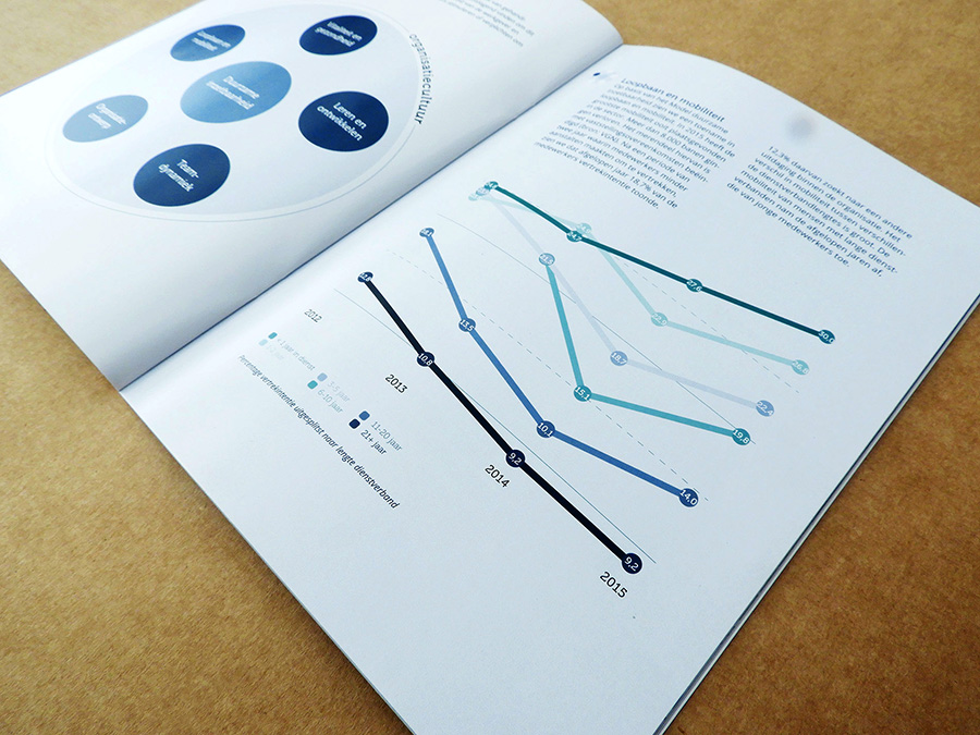 Binnenpagina brochure Effectory met datavisualisaties per jaar